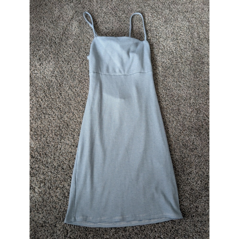 Forever‎ 21 Light Blue Gingham Waffle Knit Tie Back Mini Dress Womens Medium